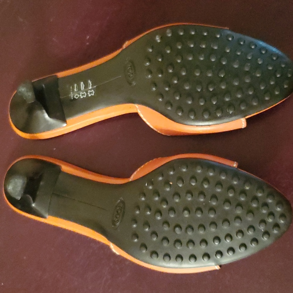 Tod's Orange Buckle Kitten Heel Mules/Sandals 7.5 - Picture 6 of 12